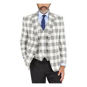 TAYION BY MONTEE HOLL Mens White Plaid Stretch Suit Separate Blazer 36R